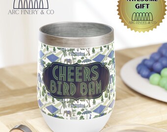 Toile Print Mahjong Wine Tumbler with Lid | Mahjong Gift | Wine Tumbler for Players and Enthusiasts | Mahjong Party | Wine Tumbler Gift