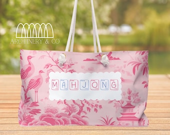Bolsa de mahjong rosa / Bolsa de tapete de mahjong / Accesorios de mahjong / Mesa de mahjong / Mesa de fiesta / Bolsa de mano personalizada / Mahjong americano / Noche de juegos