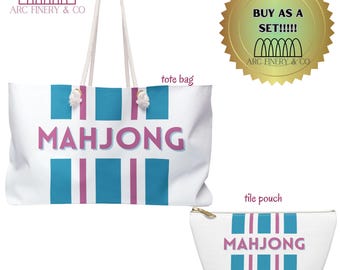 Pink and Turquoise Mahjong Tote Bag | Large Carry All for Mahjong | Perfect Gift for Mahjong Lovers | Mahjong | Custom | American Mahjong