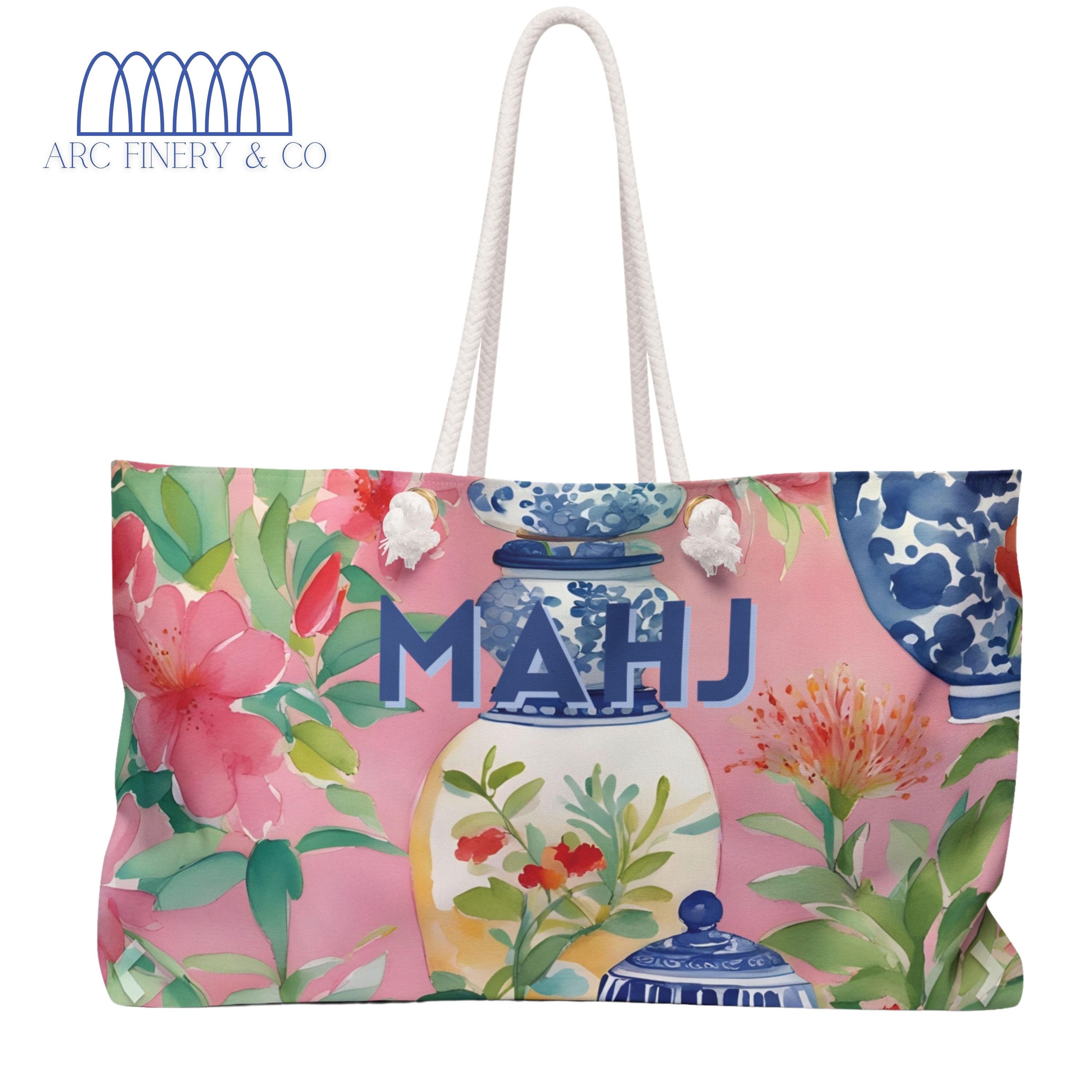 Pink American Mahjong Tote Bag | Mahjong Lover | Mahj Gift | Cotton Tote Bag | Mahjong Gift | Embroider Mahjong | Mah Jongg Tote Bag | Party