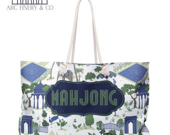 Chinese Toile Mahjong Tote Bag for Game Night | Mahjong Lover Bag | Mahj Gift | Tote Bag | Mahjong Gift | Mahjong Travel Tote | Mahj Party