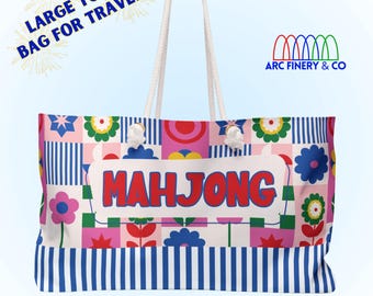 Blue American Mahjong Tote Bag | Mahjong Lover | Mahj Gift | Cotton Tote Bag | Mahjong Gift | Embroider Mahjong | Mah Jongg Tote Bag | Party