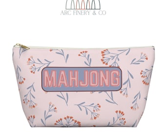 Light pink floral mahjong bag for travel and storage | Portable mahjong tile bag with floral design | Mahjong bag for tiles and accessories