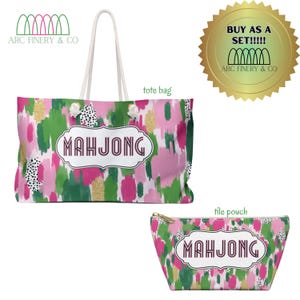 Pink and Green Mahjong Tile Bag  | Durable Mahjong Tile Bag | Mahjong Tile Storage Bag | Mahjong Accessory | Mahjong Travel Pouch for Tiles