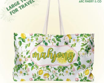 Bright Lemon Mahjong Tote Bag | Mahjong Lover | Mahj Gift | Cotton Tote Bag | Mahjong Gift | Embroider Mahjong | Mah Jongg Tote Bag | Party
