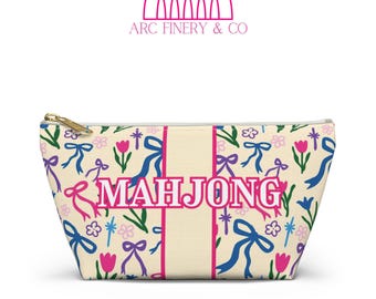 Mahjong-tegeltas met bloemenstrik | Amerikaanse mahjong | Etui met breiwerk | Grote Zini | Mahjong-speldagtas | Gametegeltas | Mahj-tas
