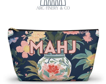 Navy Floral American Mahjong Tile Bag | American Mahjong | Mahjong Tile Pouch | Party | Mahjong Game Day Bag | Tile Bag | Mahj Bag | Mahjong