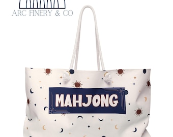 Celestial Star Mahjong Tote Bag | Mahjong Lover | Mahj Gift | Cotton Tote Bag | Mahjong Gift | Embroider Mahjong | Mah Jong Tote Bag | Party