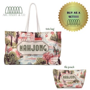 Pink Toile Mahjong Tile Bag | American Mahjong | Knitting Notions Pouch | Large Zini | Mahjong Game Day Bag | Game Tile Bag | Mahj Bag