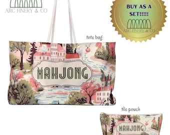 Toile Mahjong Fliesen Tasche | Amerikanisches Mahjong | Strickutensilien-Tasche | Großer Zini | Mahjong Spieltag Tasche | Spielplättchen Tasche | Mahj Tasche
