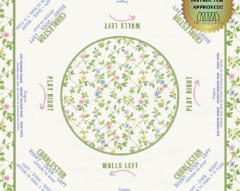 Mahjong Tablecloth with Green Floral Design | Stylish Instructional Mat for American Mahjong | Cute Mahjong Tablecloth With Rules | Party
