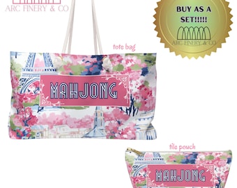 Paris Print Mahjong Tile Bag  | Durable Mahjong Tile Bag | Custom Mahjong Tile Bag with Pattern | Mahjong Accessory | Mahjong Travel Bag