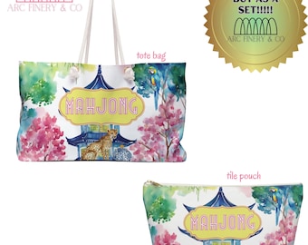 Pink Leopard mahjong tile bag for travel and storage | Portable mahjong tile bag with floral design | Mahjong bag for tiles and accessories