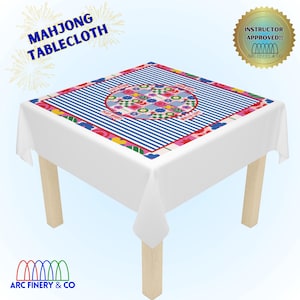 Mahjong Tablecloth for Beginner |  Perfect For Mahjong Enthusiast | Mahjong Mat | Bright Blue Geometric Print | Mahj Party | Gift | Mahj Mat