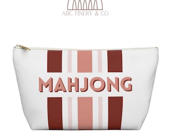 Bolsa para fichas de mahjong con rayas rosas / Bolsa para fichas de mahjong americano / Bolsa para artículos de punto / Bolsa grande Zini / Bolsa para el día del juego de mahjong / Bolsa para fichas de juego / Bolsa de mahj