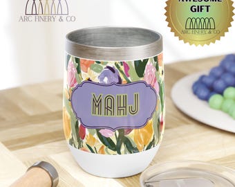 Insulated Mahjong Wine Tumbler with Lid | Mahjong Gift | Wine Tumbler for Players and Enthusiasts | Mahjong Party | Wine Tumbler Gift