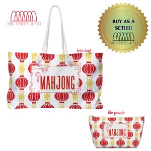 Asian Lantern Mahjong Tile Bag | American Mahjong | Knitting Notions Pouch | Large Zini | Mahjong Game Day Bag | Game Tile Bag | Mahj Bag
