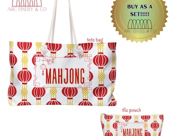 Asiatische Laterne Mahjong Tile Tasche | Amerikanisches Mahjong | Strickutensilien-Tasche | Großer Zini | Mahjong Spieltag Tasche | Spielplättchen Tasche | Mahj Tasche