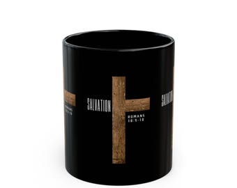 Erlösung Inspirierende schwarze Tasse, christliches Geschenk, mit Glauben gefüllte Kaffeetasse, religiöses Wohndekor, Ermutigungs-Trinkgeschirr