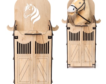 Hoofly Hobby Horse Stall - Practical hobby horse accessories with doors, storage space & hooks / Ideal horse stable hobby horsing stand