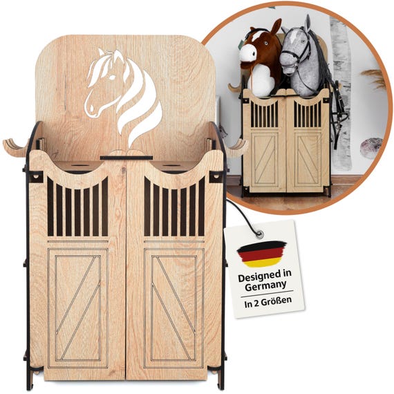Hoofly Hobby Horse Stall - Praktisches Hobby Horse Zubehör mit Türen, Stauraum & Haken/Idealer Pferdestall Hobby Horsing Ständer