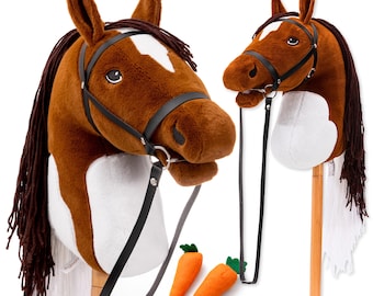 Hoofly® Hobby Horse Brown (Pinto) - Large Hobby Horse for Children A3 with Screw Rod/Hobby Horse Set with Bridle