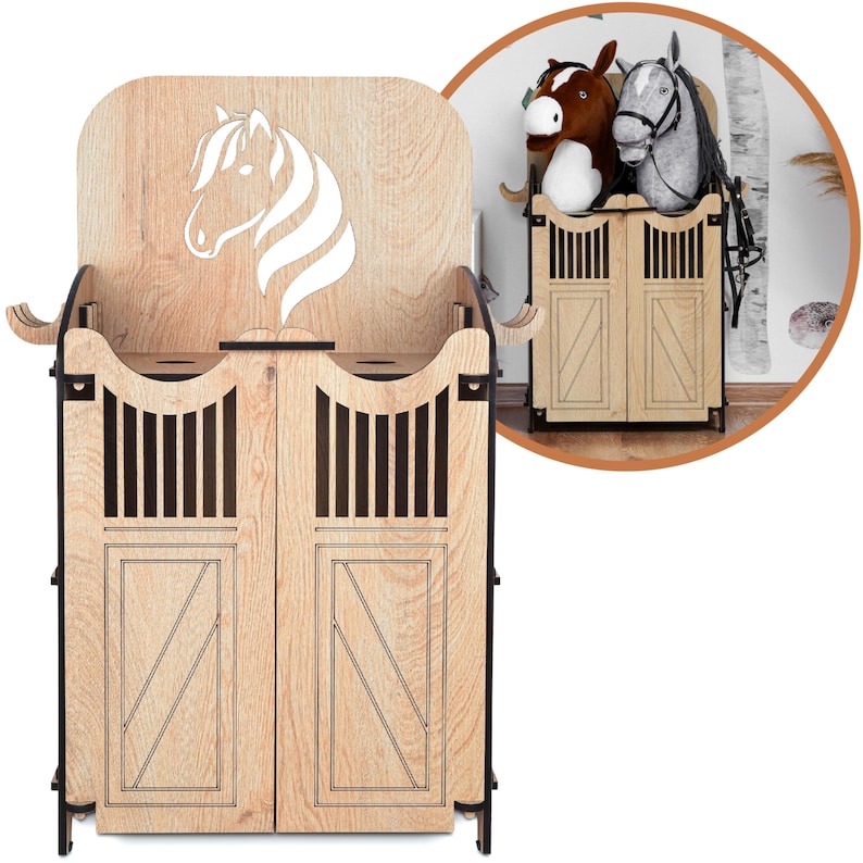 Hoofly Hobby Horse Stall - Practical hobby horse accessories with doors, storage space & hooks / Ideal horse stable hobby horsing stand image 2