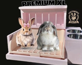 XL Bunny Hay Feeder Litter Box Combo: Personalized Wood Rabbit Cage