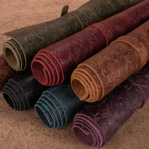 Embossed Arabesque Crazy Horse Leather Sheet, Full Grain Oil Tanned Leather, DIY Leathercraft