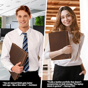 Handmade Full Grain Leather Portfolio: Brass Zipper, Engraved Executive Gift image 13