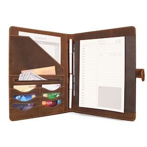 Portefeuille fin en cuir gravé au laser - Fermeture magnétique et 6 emplacements pour cartes | Pochette cachée avec fermeture à glissière, organiseur de documents A4/legal + monogramme personnalisé