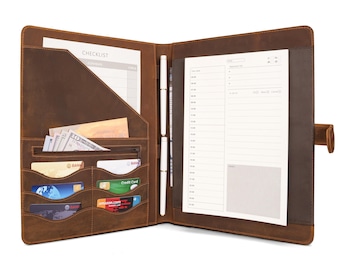 Slim Laser-Engraved Leather Portfolio - Magnetic Closure & 6 Card Slots | Hidden Zipper Pocket, A4/Legal Docs Organizer + Custom Monogram