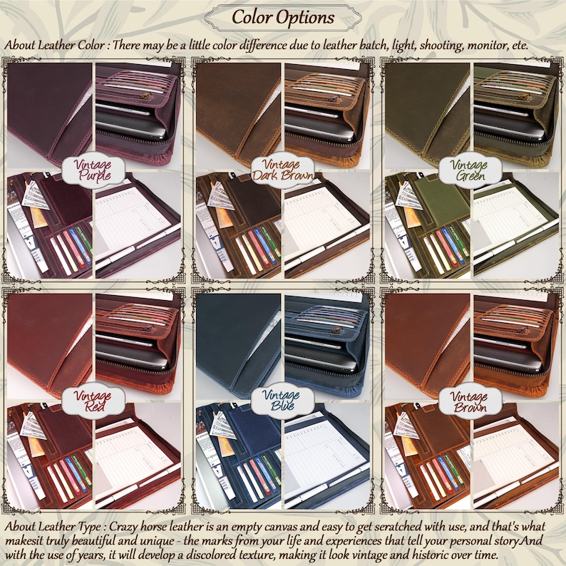 Handmade Full Grain Leather Portfolio: Brass Zipper, Engraved Executive Gift image 10