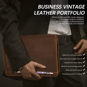 Handmade Full Grain Leather Portfolio: Brass Zipper, Engraved Executive Gift image 3