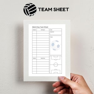 Printable Soccer Match Day Team Sheet – Downloadable Coach & Team Manager Planner