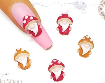 Mushroom Hat Gnome 3D Handmade Nail Art  | Nail Charms | Nail Decoration - 2pcs