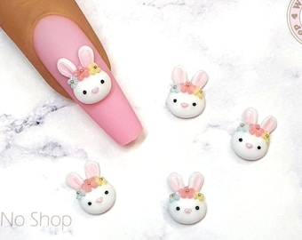 Flower Crown Bunny 3D Handmade Nail Art  | Nail Charms | Nail Decoration - 2pcs