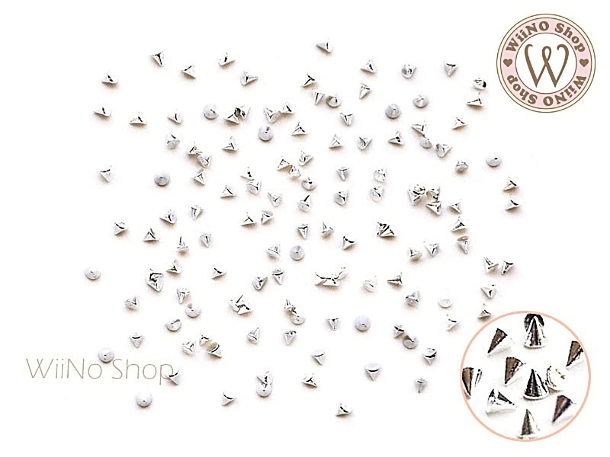 1.5mm 2mm Silver Mini Spikes Nail Art Metal Studs - 20 pcs