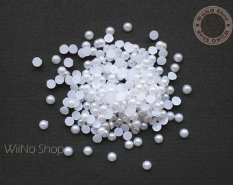 1.5/2/2.5/3/4mm White Half Pearl Flat Back Nail Art Decorations Cabochons - 200 pcs