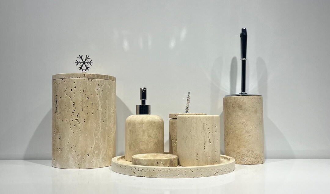 Handmade Travertine Bathroom Set,natural Stone Bathroom Accessories,7 ...