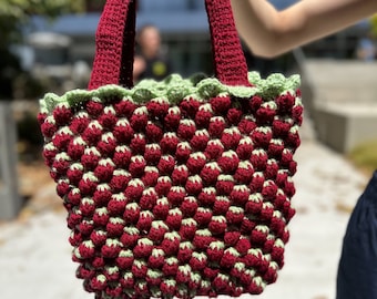 Cutsy Handmade Crochet Strawberry Fields Tote Bag