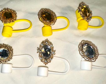 Yellow and White Gem Straw Toppers for Stanley, Owala, and Hydrojug