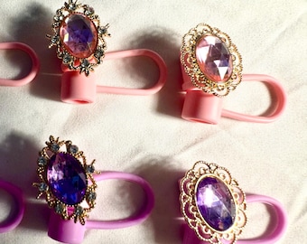 Pink and Purple Gem Straw Toppers for Stanley, Owala, and Hydrojug