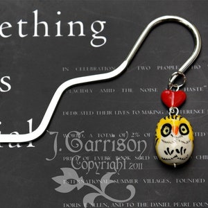 Owl Always Love to Read Bookmark- red heart, yellow bird, silver bookmark - great gift for readers and owl fanciers