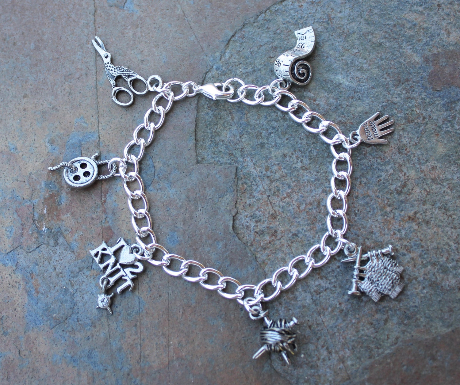 Love to Knit Silver Charm Bracelet Sweater Knitting Etsy