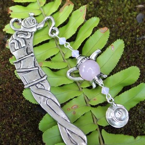 Tea time bookmark-  teacup, pink glass teapot, rose water opal Swarovski crystals - great reader gift