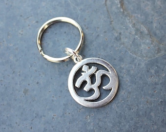 Large Om Key chain - large silver tone pendant -Non tarnish - Buddhism, Yoga, Zen, Aum