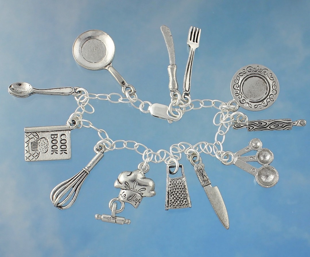 Chef Charm Bracelet - Pewter Cooking Utensils on Sterling Silver ...