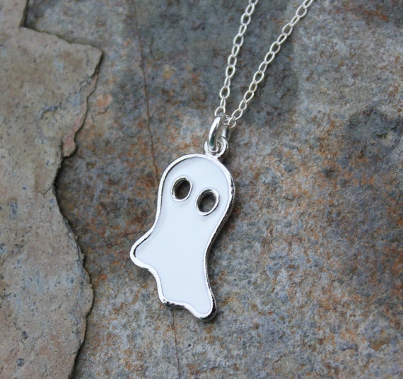 2 White Enamel Ghost Charms Silver Pendants Halloween Findings Jewelry Supplies