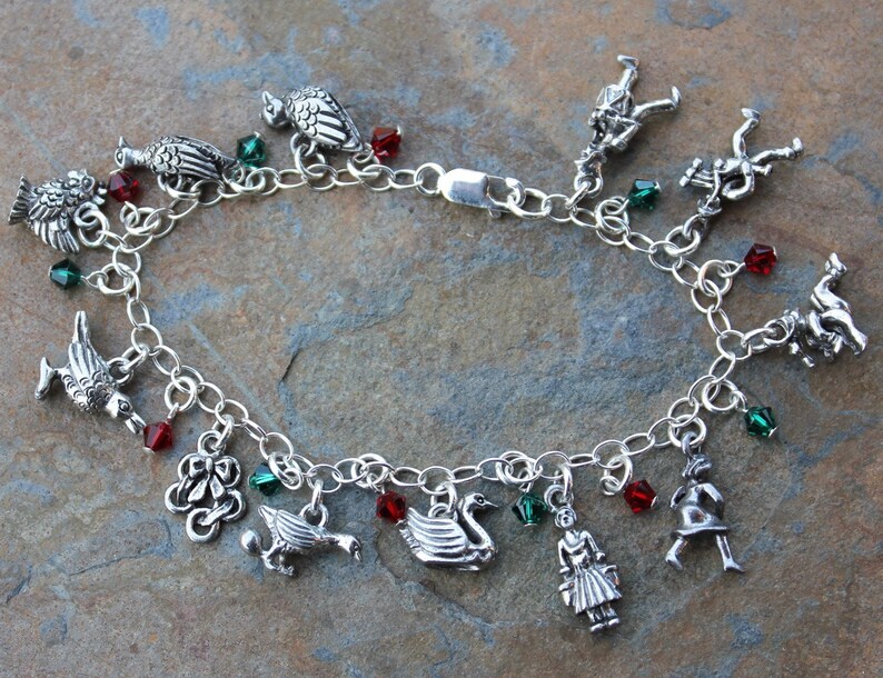 Twelve Days of Christmas Bracelet 12 Pewter Charms Red and | Etsy